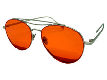 Classic Vintage Retro Style SUNGLASSES Silver Metal Frame - Red Lens 7209