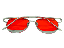 Classic Vintage Retro Style SUNGLASSES Silver Metal Frame - Red Lens 7209