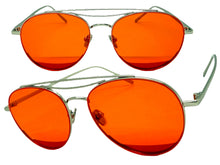 Classic Vintage Retro Style SUNGLASSES Silver Metal Frame - Red Lens 7209
