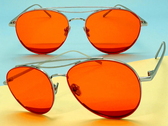 Classic Vintage Retro Style SUNGLASSES Silver Metal Frame - Red Lens 7209