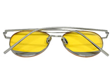 Classic Vintage Retro Style SUNGLASSES Silver Metal Frame - Yellow Lens 7209