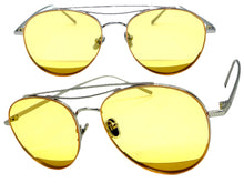 Classic Vintage Retro Style SUNGLASSES Silver Metal Frame - Yellow Lens 7209