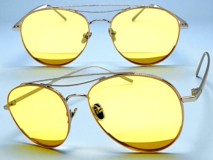 Classic Vintage Retro Style SUNGLASSES Silver Metal Frame - Yellow Lens 7209