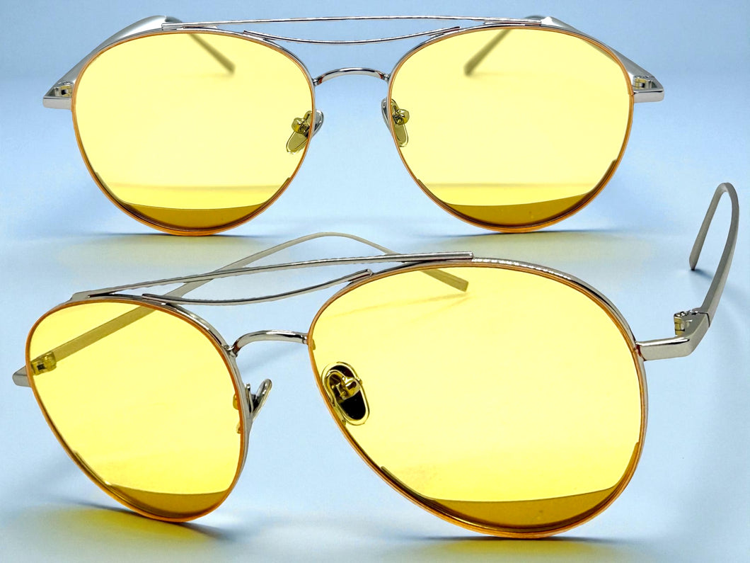 Classic Vintage Retro Style SUNGLASSES Silver Metal Frame - Yellow Lens 7209