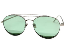 Classic Vintage Retro Style SUNGLASSES Silver Metal Frame - Green Lens 7209