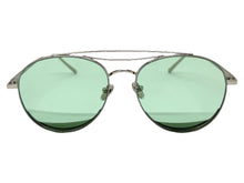 Classic Vintage Retro Style SUNGLASSES Silver Metal Frame - Green Lens 7209