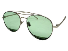 Classic Vintage Retro Style SUNGLASSES Silver Metal Frame - Green Lens 7209