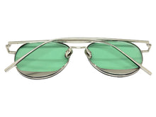 Classic Vintage Retro Style SUNGLASSES Silver Metal Frame - Green Lens 7209