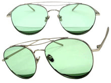 Classic Vintage Retro Style SUNGLASSES Silver Metal Frame - Green Lens 7209