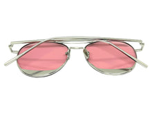 Classic Vintage Retro Style SUNGLASSES Silver Metal Frame - Pink Lens 7209