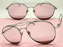 Classic Vintage Retro Style SUNGLASSES Silver Metal Frame - Pink Lens 7209