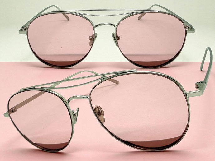 Classic Vintage Retro Style SUNGLASSES Silver Metal Frame - Pink Lens 7209