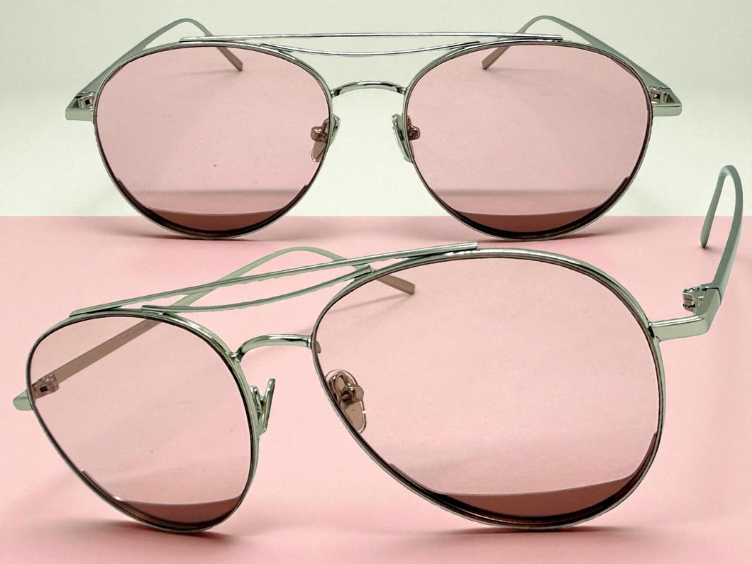 Classic Vintage Retro Style SUNGLASSES Silver Metal Frame - Pink Lens 7209