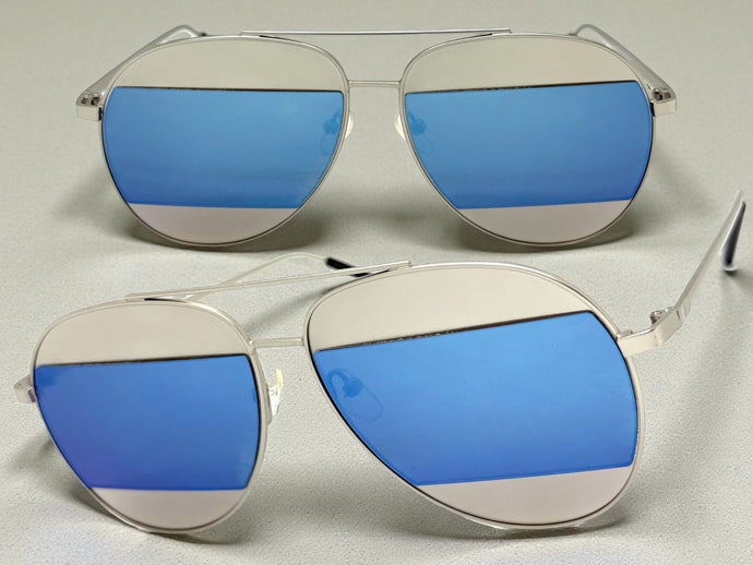Classic Vintage Retro Style SUNGLASSES Silver Metal Frame - Blue Lens AB227