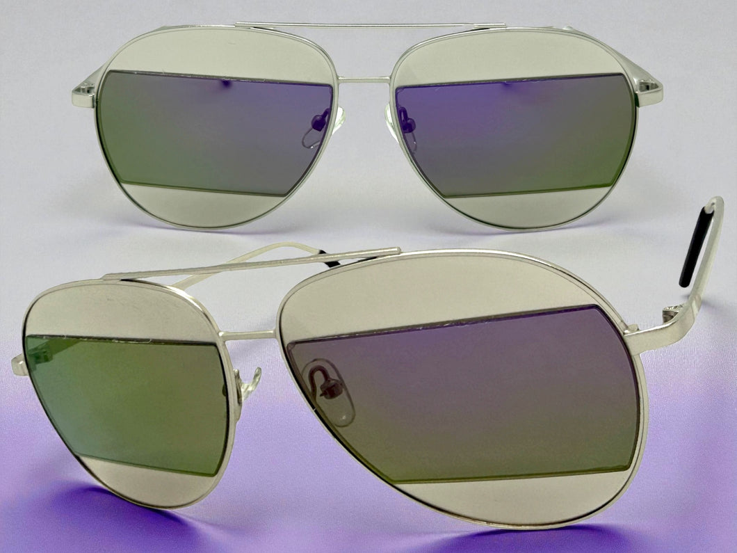 Classic Vintage Retro Style SUNGLASSES Silver Metal Frame - Purple Lens AB227