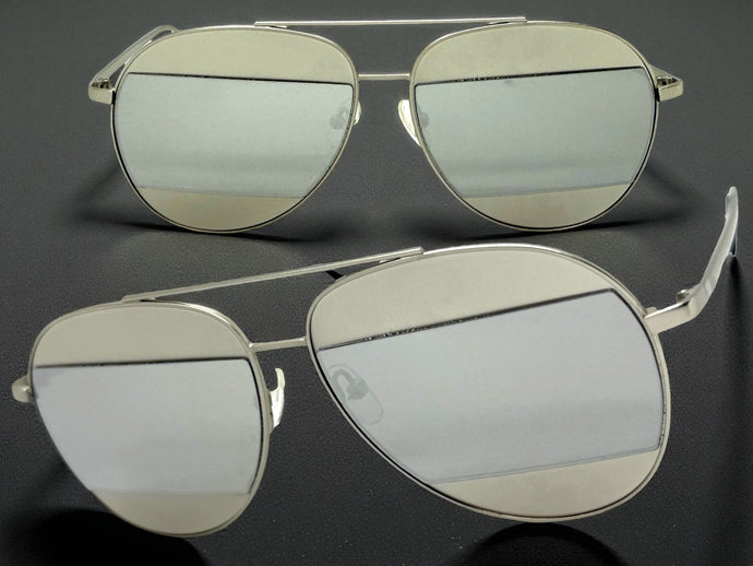 Classic Vintage Retro Style SUNGLASSES Silver Metal Frame - Chrome Lens AB227