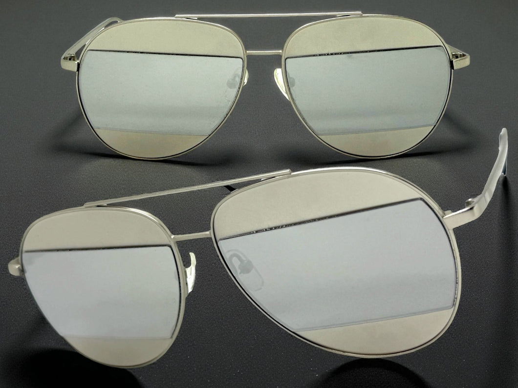 Classic Vintage Retro Style SUNGLASSES Silver Metal Frame - Chrome Lens AB227