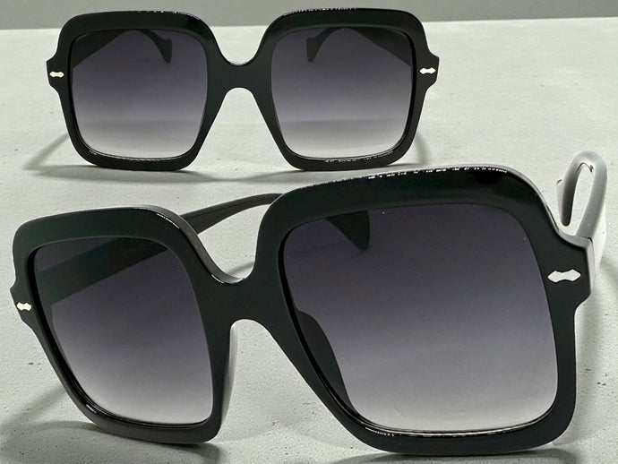 Oversized Exaggerated Vintage Retro Style SUNGLASSES Large Square Black Frame 59005