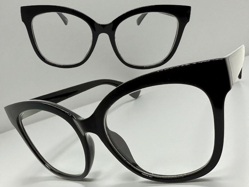 Oversized Exaggerated Vintage Retro Cat Eye Style Clear Lens EYEGLASSES Large Black Frame P6041