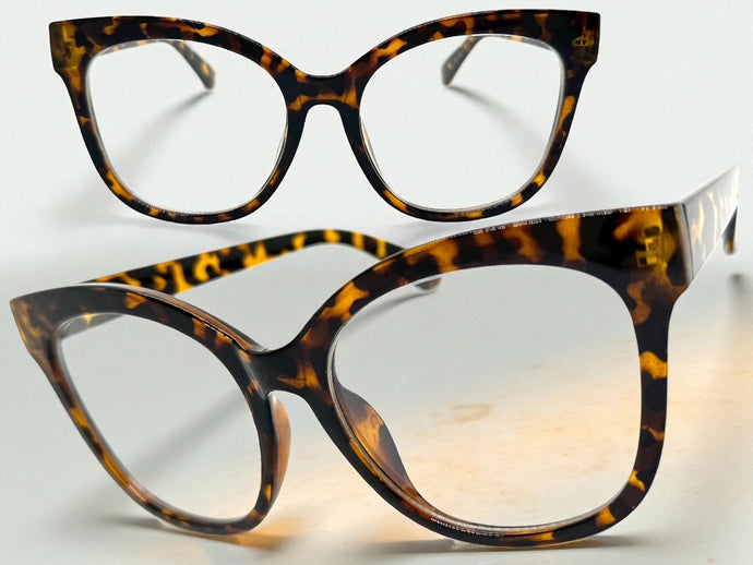 Oversized Exaggerated Vintage Retro Cat Eye Style Clear Lens EYEGLASSES Large Tortoise Frame P6041