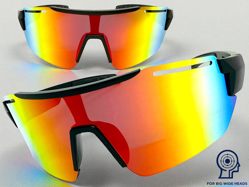 Oversized Sporty Wrap Around Cycling Fishing Biker SUNGLASSES Large Black Frame - Gold Lens 5204