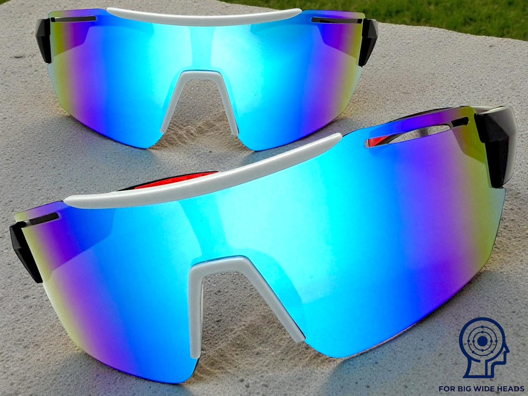 Oversized Sporty Wrap Around Cycling Fishing Biker SUNGLASSES Large Black Frame - Blue Lens 5204