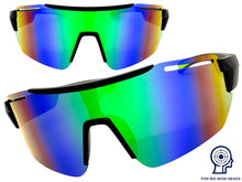 Oversized Sporty Wrap Around Cycling Fishing Biker SUNGLASSES Large Black Frame - Green & Blue Lens 5204