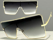 Oversized Futuristic Modern Retro Shield Style SUNGLASSES Large Gold Frame 96177