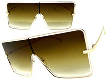 Oversized Futuristic Modern Retro Shield Style SUNGLASSES Large Gold Frame 96177