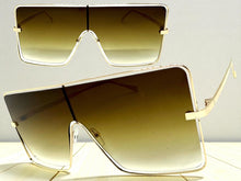 Oversized Futuristic Modern Retro Shield Style SUNGLASSES Large Gold Frame 96177