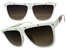 Oversized Classic Vintage Retro Style SUNGLASSES Large White & Gold Frame 30397