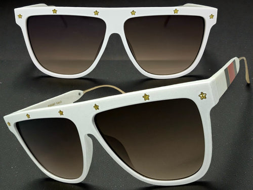 Oversized Classic Vintage Retro Style SUNGLASSES Large White & Gold Frame 30397
