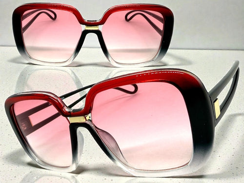 Oversized Exaggerated Vintage Retro Style SUNGLASSES Large Square Black & Red Frame 80960