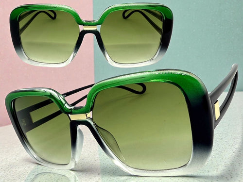 Oversized Exaggerated Vintage Retro Style SUNGLASSES Large Square Black & Green Frame 80960