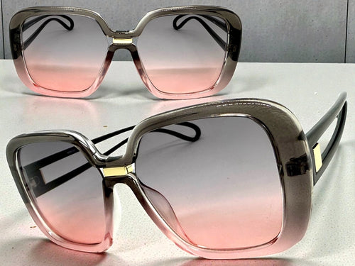 Oversized Exaggerated Vintage Retro Style SUNGLASSES Large Square Gray & Pink Frame 80960
