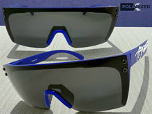 Classic Hardcore Biker Gangster Wrap Shield Style POLARIZED SUNGLASSES Blue Frame - Dark Lens X0018