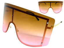 Oversized Exaggerated Vintage Retro Shield Style SUNGLASSES X-Large Gold Frame - Ombre Lens 96313