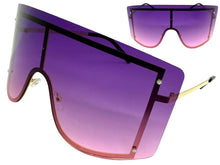 Oversized Exaggerated Vintage Retro Shield Style SUNGLASSES X-Large Gold Frame - Purple Lens 96313
