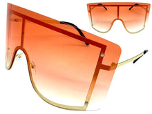 Oversized Exaggerated Vintage Retro Shield Style SUNGLASSES X-Large Gold Frame - Pink Lens 96313