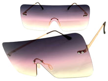 Oversized Exaggerated Modern Retro Shield Style SUNGLASSES Large Flat Purple & Pink Lens E0559