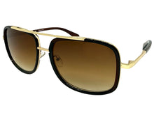Classic Modern Retro Luxury Designer Style SUNGLASSES Square Brown & Gold Frame 3077