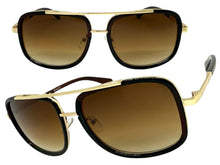 Classic Modern Retro Luxury Designer Style SUNGLASSES Square Brown & Gold Frame 3077