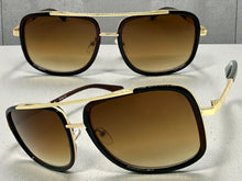 Classic Modern Retro Luxury Designer Style SUNGLASSES Square Brown & Gold Frame 3077