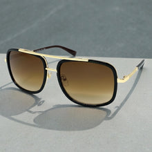 Classic Modern Retro Luxury Designer Style SUNGLASSES Square Brown & Gold Frame 3077