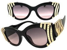 Exaggerated Classic Vintage Retro Cat Eye Style SUNGLASSES Thick Black & Gold Frame 9717
