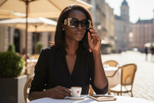 Exaggerated Classic Vintage Retro Cat Eye Style SUNGLASSES Thick Black & Gold Frame 9717