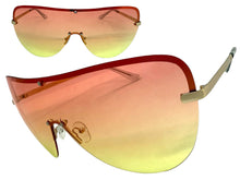 Oversized Exaggerated Modern Retro Shield Style SUNGLASSES X-Large Gold Frame - Orange & Yellow Lens 4603