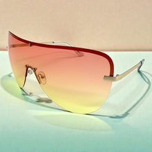 Oversized Exaggerated Modern Retro Shield Style SUNGLASSES X-Large Gold Frame - Orange & Yellow Lens 4603