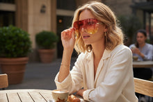 Oversized Exaggerated Modern Retro Shield Style SUNGLASSES X-Large Gold Frame - Orange & Yellow Lens 4603