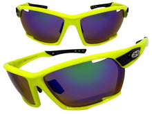 Classic Sporty Wrap Around Style SUNGLASSES Large Neon Yellow Frame - Blue Green Lens 2745
